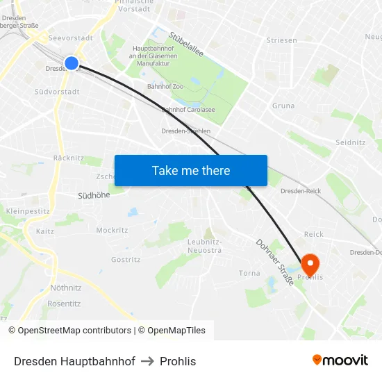 Dresden Hauptbahnhof to Prohlis map