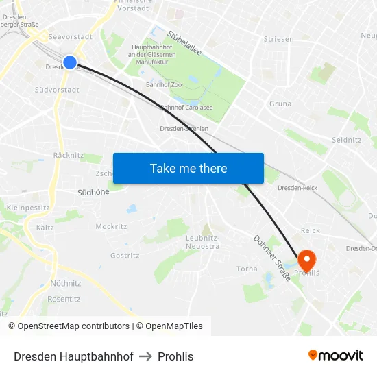 Dresden Hauptbahnhof to Prohlis map