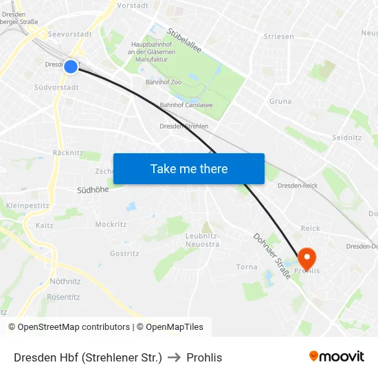 Dresden Hbf (Strehlener Str.) to Prohlis map