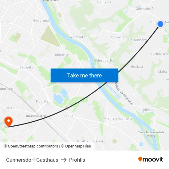 Cunnersdorf Gasthaus to Prohlis map