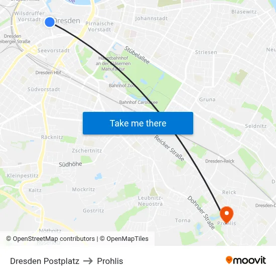 Dresden Postplatz to Prohlis map