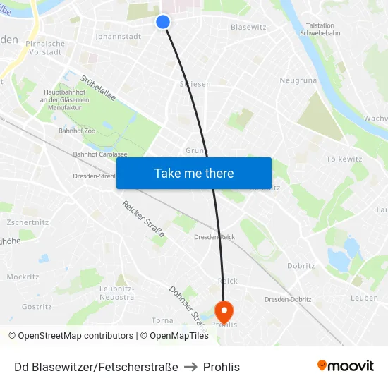 Dd Blasewitzer/Fetscherstraße to Prohlis map