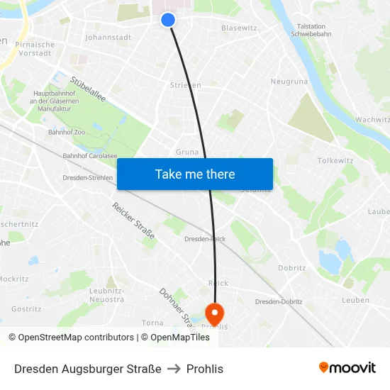 Dresden Augsburger Straße to Prohlis map