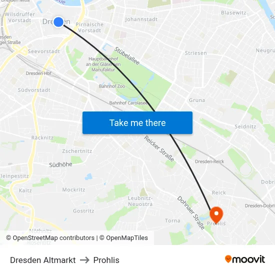 Dresden Altmarkt to Prohlis map
