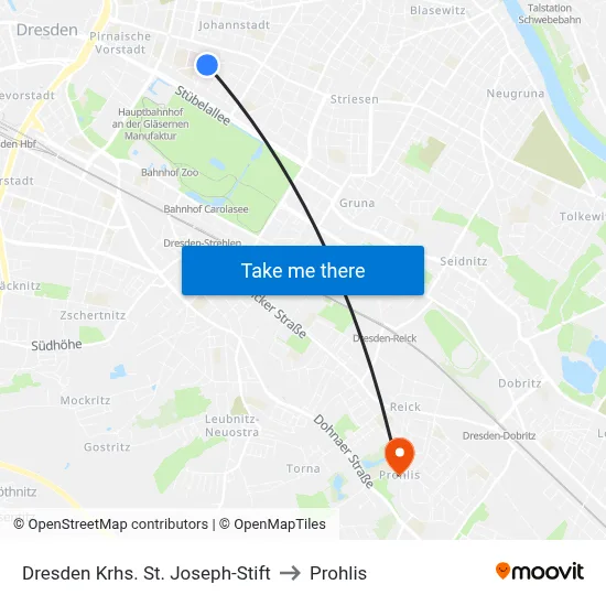 Dresden Krhs. St. Joseph-Stift to Prohlis map