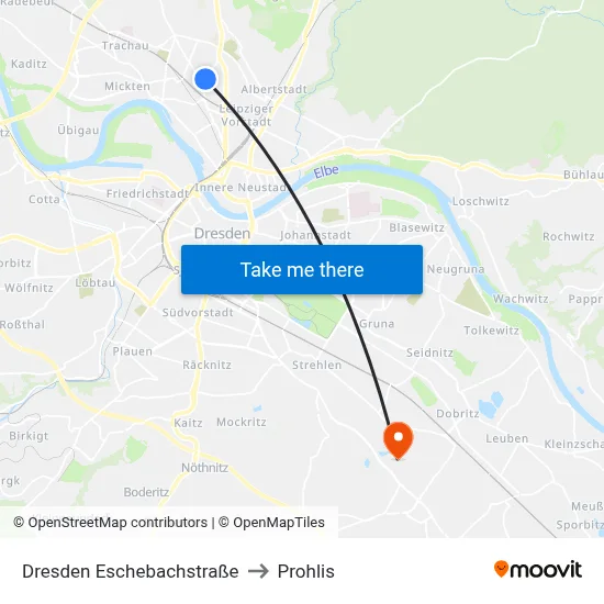 Dresden Eschebachstraße to Prohlis map