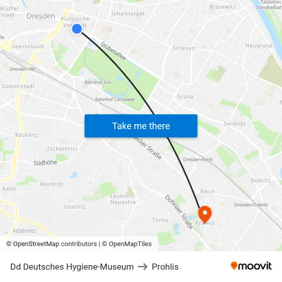 Dd Deutsches Hygiene-Museum to Prohlis map
