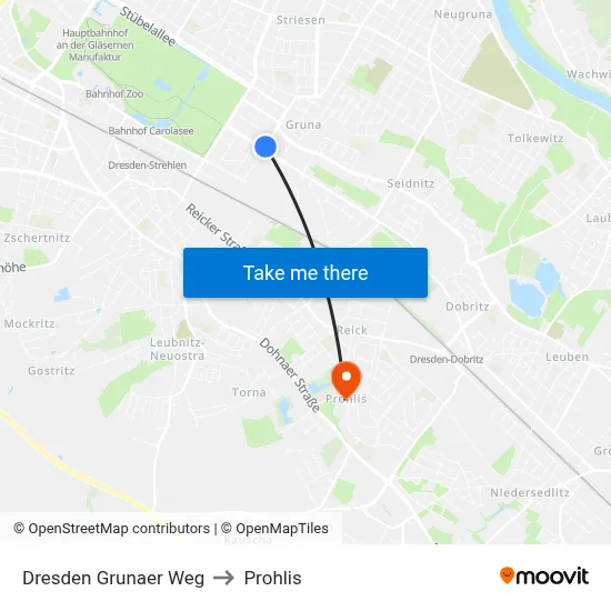 Dresden Grunaer Weg to Prohlis map