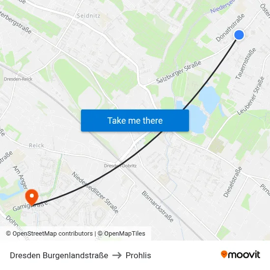 Dresden Burgenlandstraße to Prohlis map