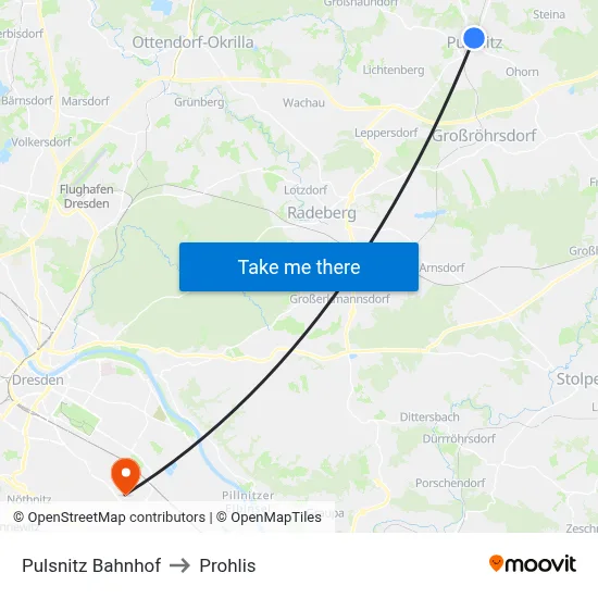 Pulsnitz Bahnhof to Prohlis map