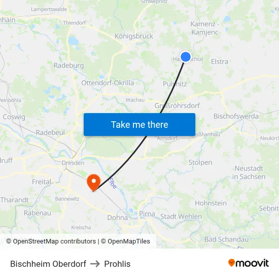 Bischheim Oberdorf to Prohlis map