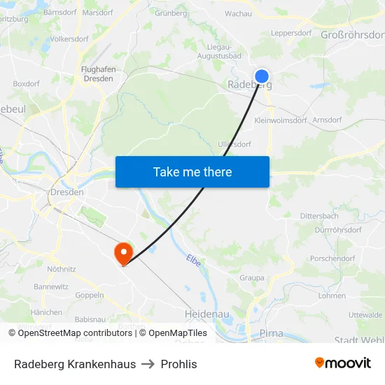 Radeberg Krankenhaus to Prohlis map
