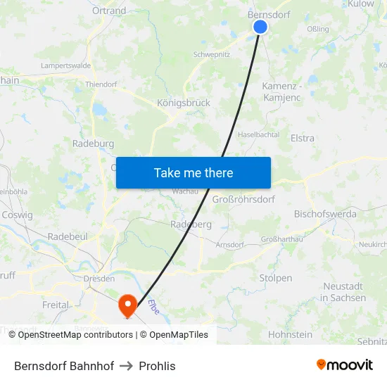 Bernsdorf Bahnhof to Prohlis map