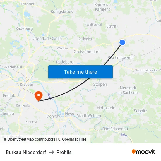 Burkau Niederdorf to Prohlis map