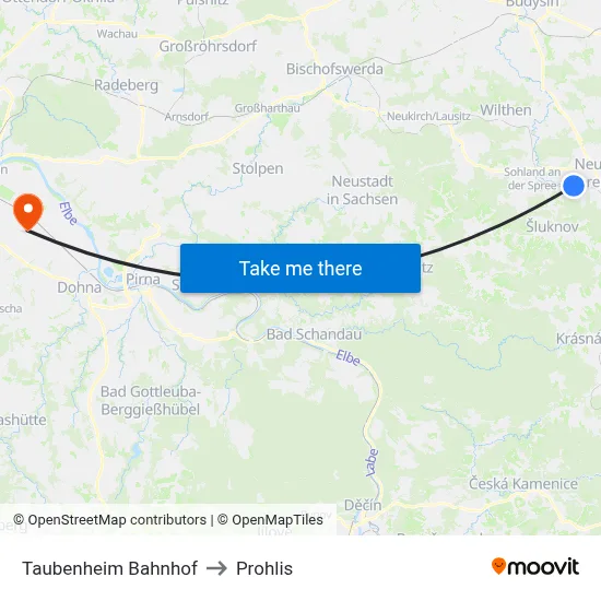 Taubenheim Bahnhof to Prohlis map