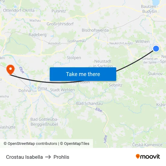 Crostau Isabella to Prohlis map
