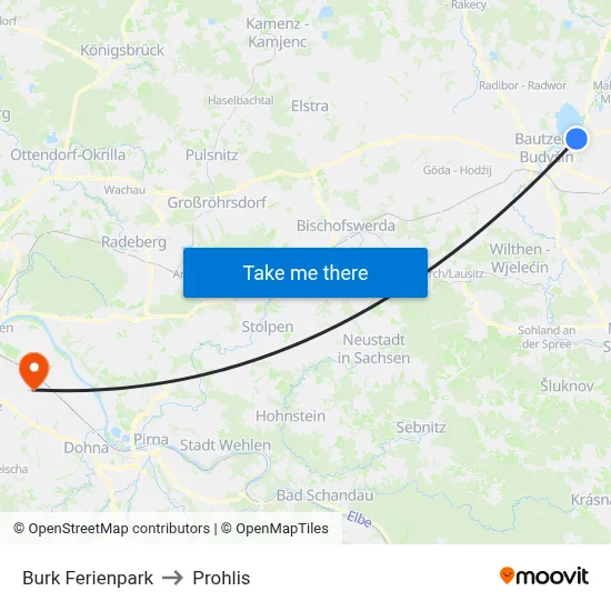 Burk Ferienpark to Prohlis map