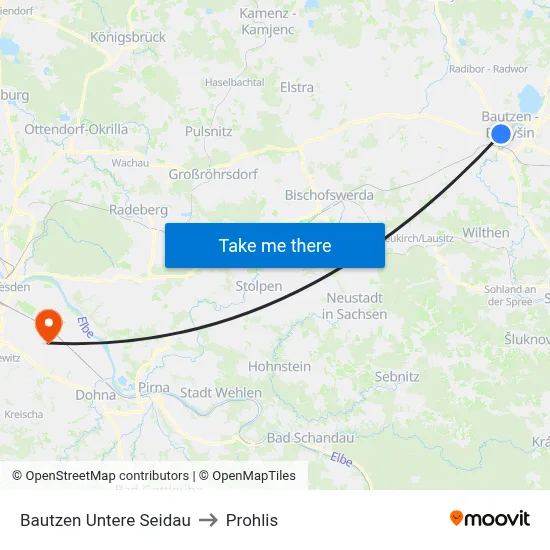 Bautzen Untere Seidau to Prohlis map