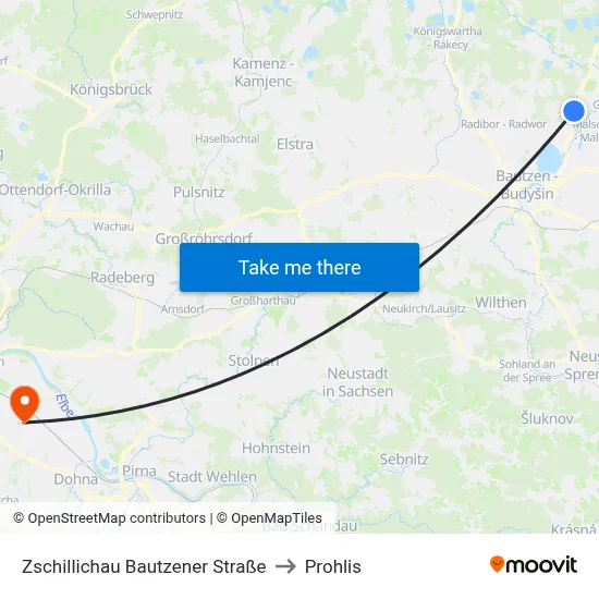 Zschillichau Bautzener Straße to Prohlis map