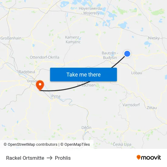 Rackel Ortsmitte to Prohlis map