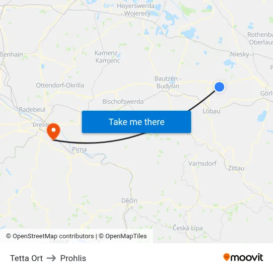 Tetta Ort to Prohlis map