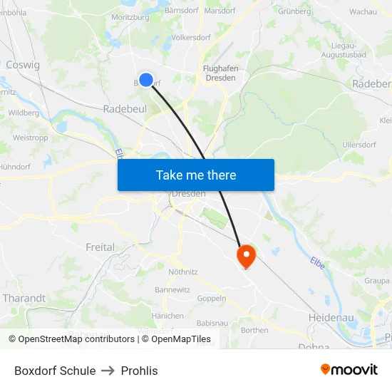 Boxdorf Schule to Prohlis map
