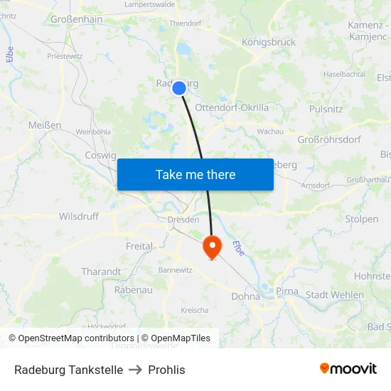 Radeburg Tankstelle to Prohlis map