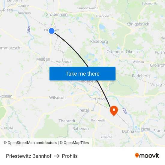 Priestewitz Bahnhof to Prohlis map
