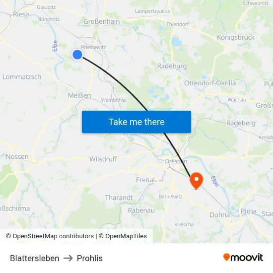 Blattersleben to Prohlis map