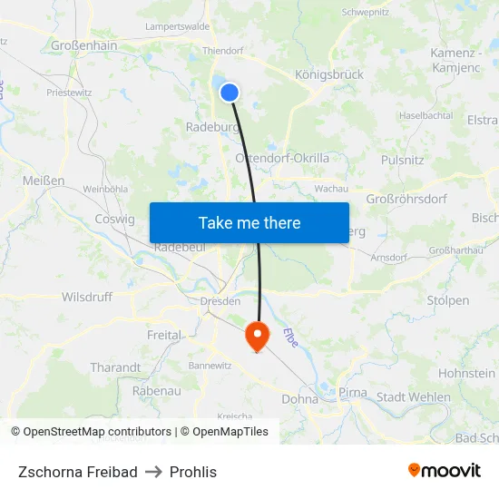 Zschorna Freibad to Prohlis map