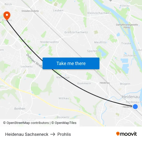 Heidenau Sachseneck to Prohlis map