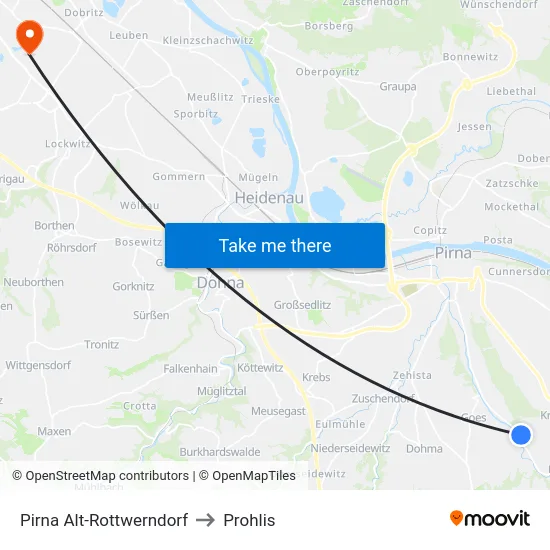 Pirna Alt-Rottwerndorf to Prohlis map