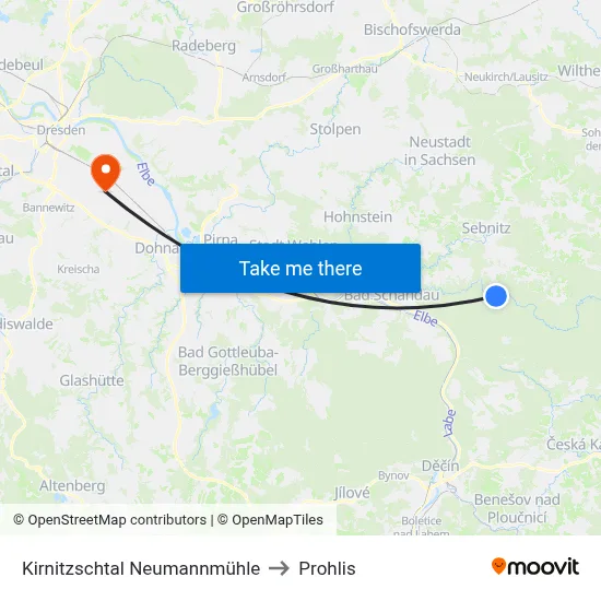 Kirnitzschtal Neumannmühle to Prohlis map
