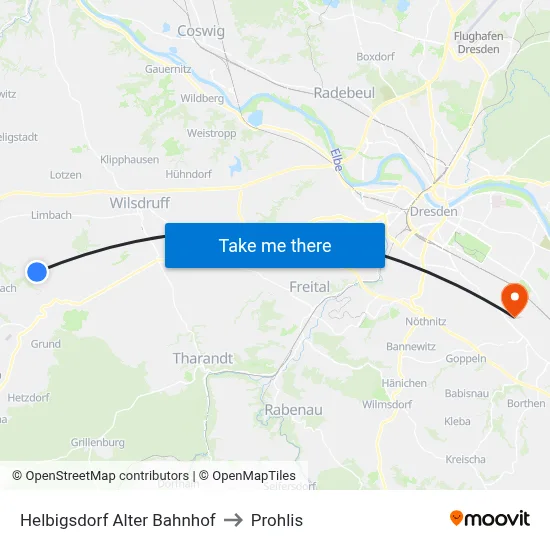 Helbigsdorf Alter Bahnhof to Prohlis map