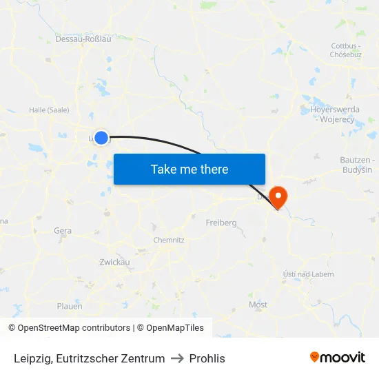 Leipzig, Eutritzscher Zentrum to Prohlis map
