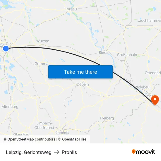 Leipzig, Gerichtsweg to Prohlis map