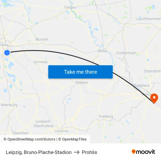 Leipzig, Bruno-Plache-Stadion to Prohlis map