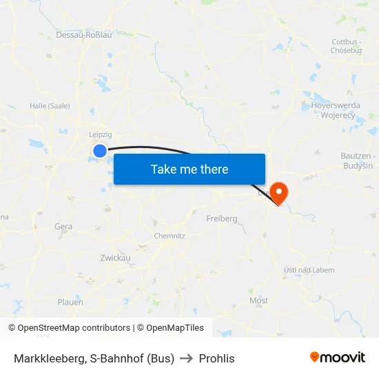 Markkleeberg, S-Bahnhof (Bus) to Prohlis map