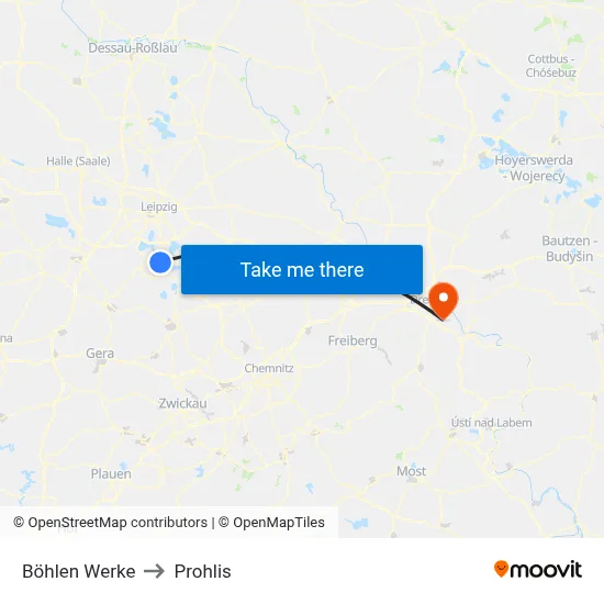 Böhlen Werke to Prohlis map