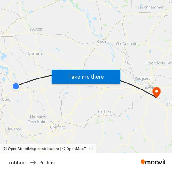 Frohburg to Prohlis map