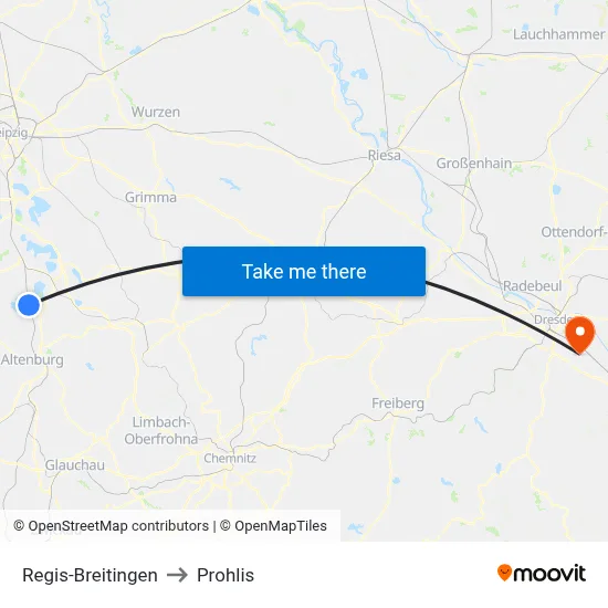 Regis-Breitingen to Prohlis map