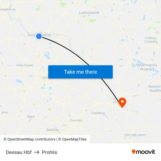 Dessau Hbf to Prohlis map
