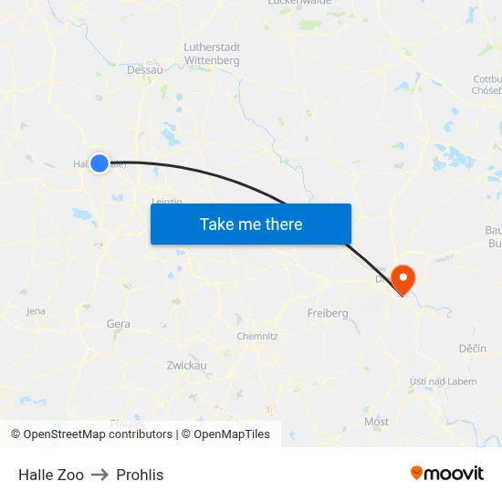 Halle Zoo to Prohlis map