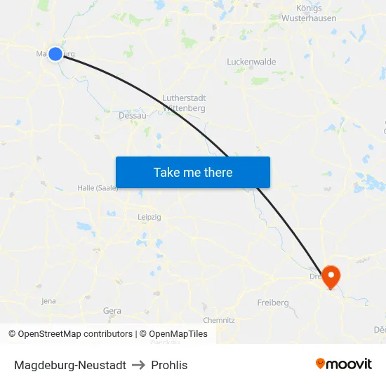 Magdeburg-Neustadt to Prohlis map