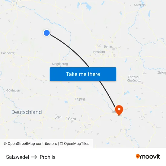 Salzwedel to Prohlis map