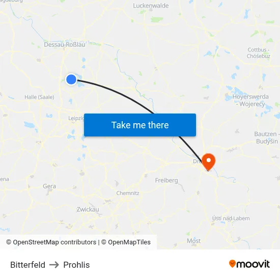 Bitterfeld to Prohlis map