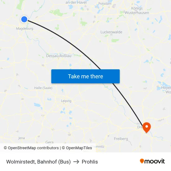 Wolmirstedt, Bahnhof (Bus) to Prohlis map