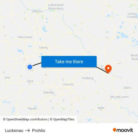 Luckenau to Prohlis map
