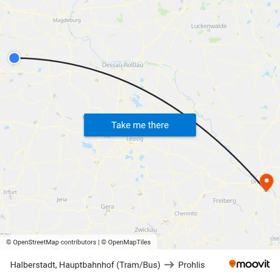 Halberstadt, Hauptbahnhof (Tram/Bus) to Prohlis map