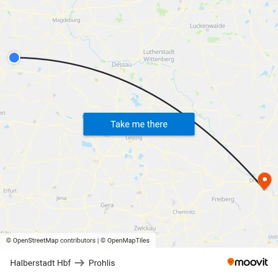 Halberstadt Hbf to Prohlis map